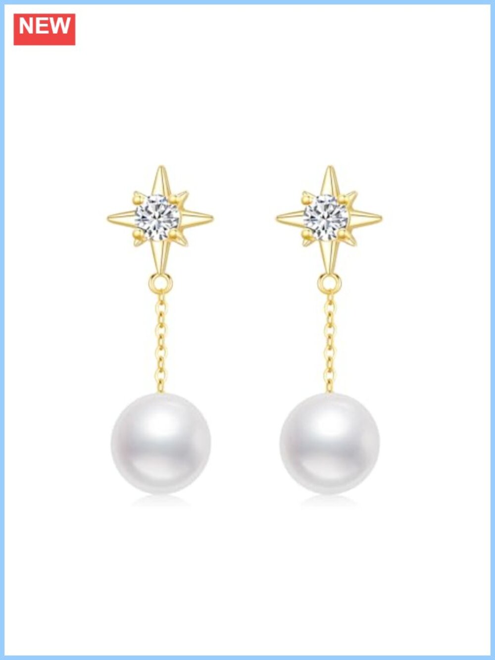 14k Gold North Star Freshwater Pearl Stud Drop Earrings